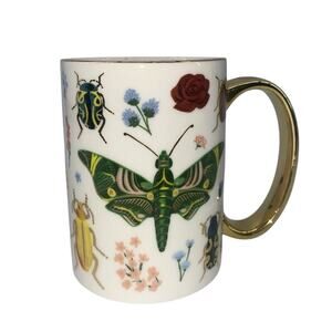 Rifle Paper Co. Curio Insect Flower Bug Mug with Gold Rim &Handle Very Colorful!